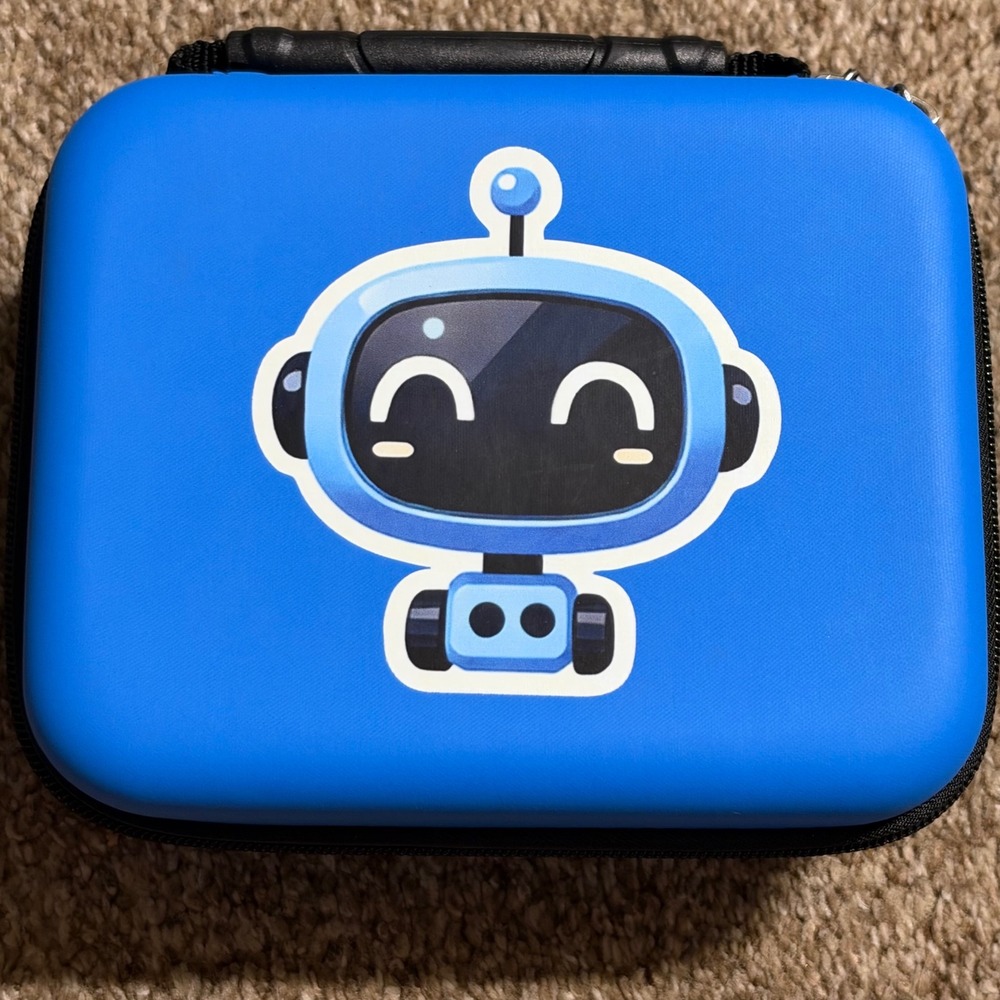 Worfty Kids Blue Carrying Case Hard Shell Robot Graphic Travel Bag Good